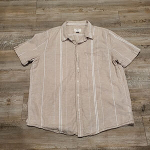 American Eagle Outfitters Linen Stripe Button Up Short Sleeve Shirt Mens Size XL